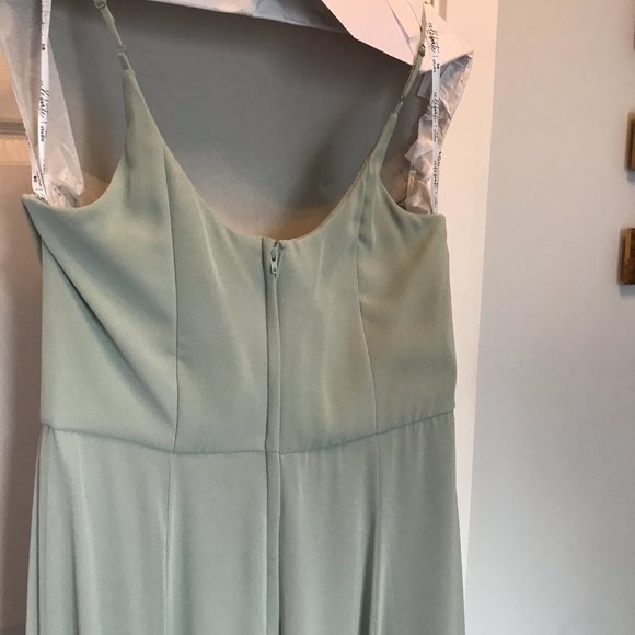 Davids Bridal cowl neck chiffon bridesmaid dress with slit - Picture 10 of 14